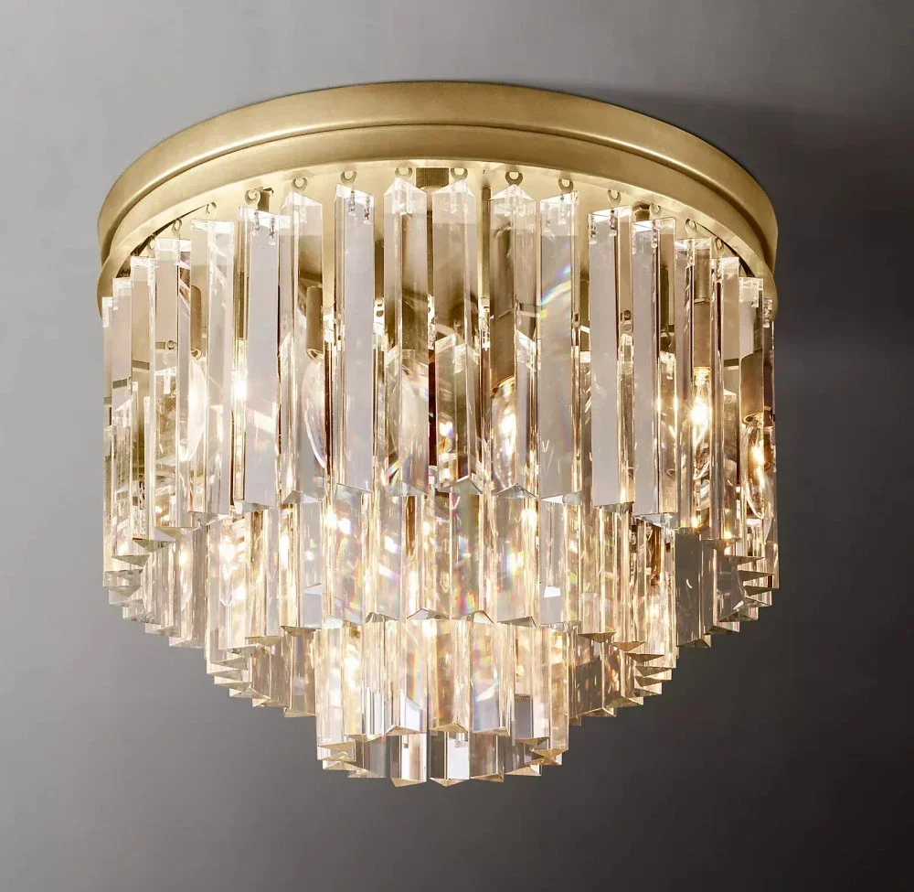Modern Retro round LED Ceiling Light with K9 Crystal Metal Tier Glossy Recessed Lighting for Bedroom Living Room Dining Room
