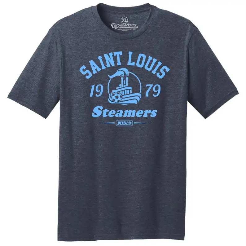 Throwbackmax Saint Louis Steamers 1979 MISL Soccer Classic Cut Premium Tri-Blend Tee Shirt Navy Heather