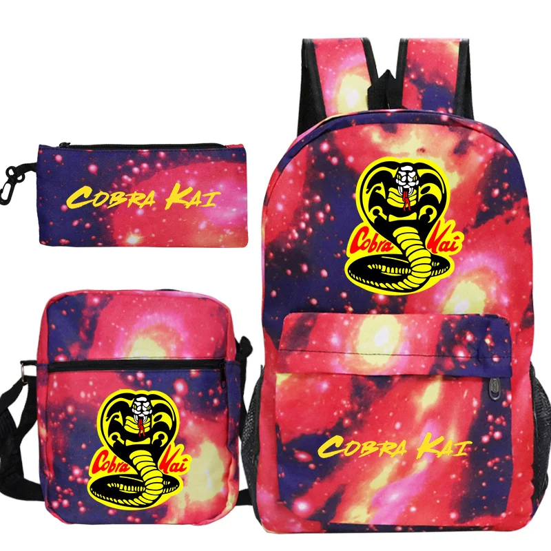 3 Pcs Set Lightweight School Bag With Movie Cobra Kai Print Backpack for Boys Girls Large Capacity Backpacks s Travel Bookbag