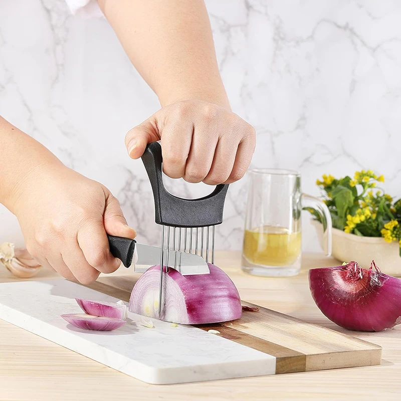 Stainless Steel Onion Slicer Holder Onion Holder For Slicing Food Slicers Assistant Tomato Onion Cutter Holder Cutting Fork