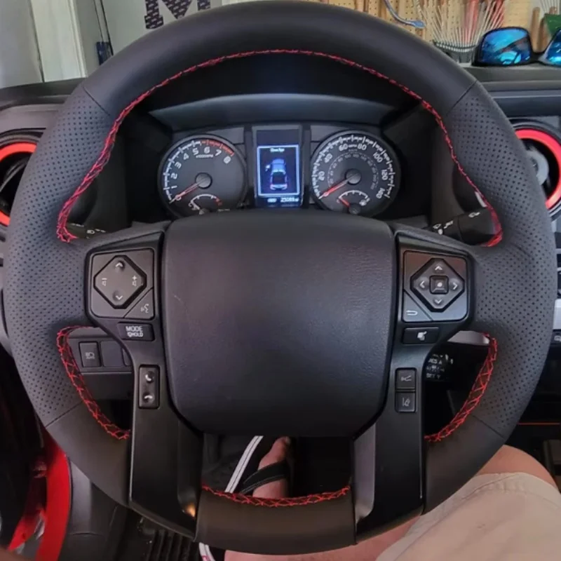 Custom DIY Leather Land Cruiser Prado Tacoma Tundra Sequoia SR5 2009-2022 Interior Steering Wheel Cover For Toyota 4Runner