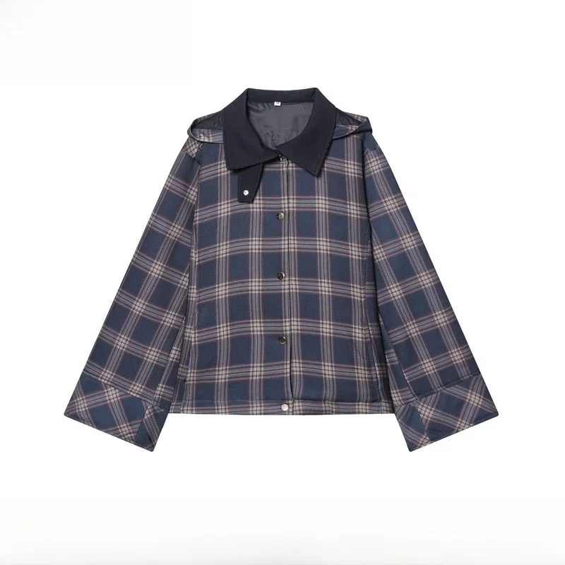 خريف شتاء جديد وصول المرأة منقوشة مقنعين القطن Jaet معطف دافئ Sli طويل Sve ألياف البوليستر زر إغلاق