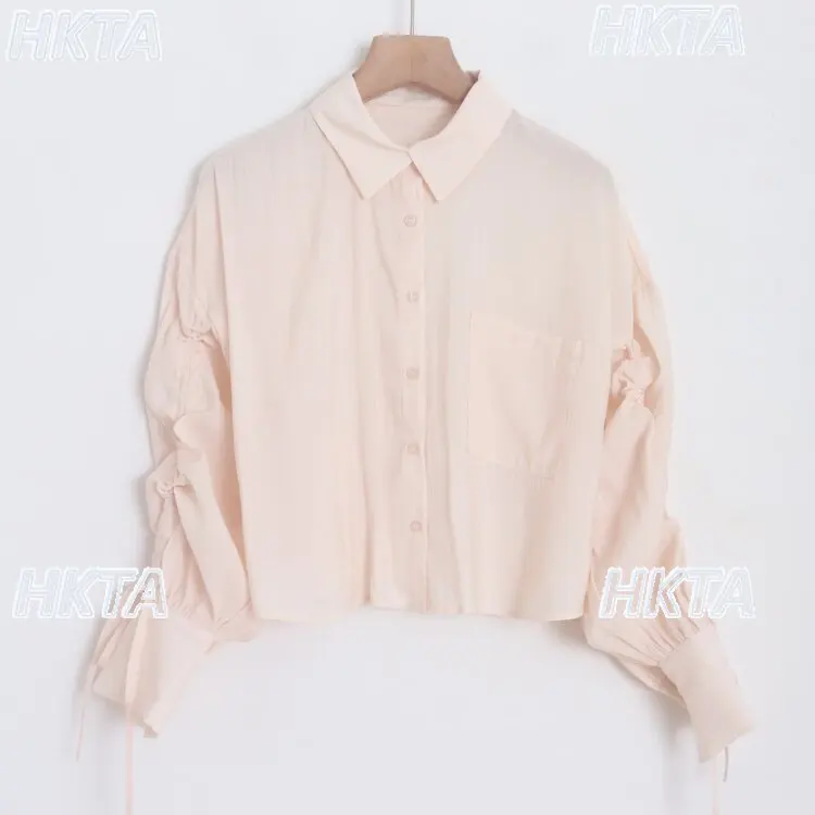 

Новая женская рубашка в японском стиле на весну-лето, однобортная, свободного кроя, с эффектом стройности, с милыми рукавами на завязках, короткая, женские блузки-камисасы