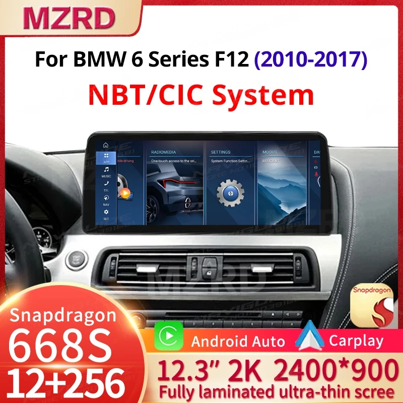 MZRD 12.3'' Android 14 Car Radio For BMW 6 Series F12 CIC NBT Multimedia Stereo Player DSP Navi Auto Bluetooth Head CarPlay WIFI