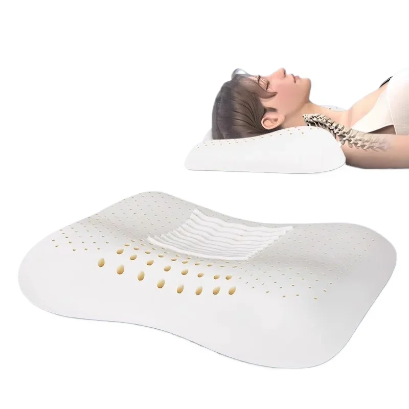 Natural latex pillow for cervical spine protection and sleep aid for adults without collapsing or deforming the pillow core