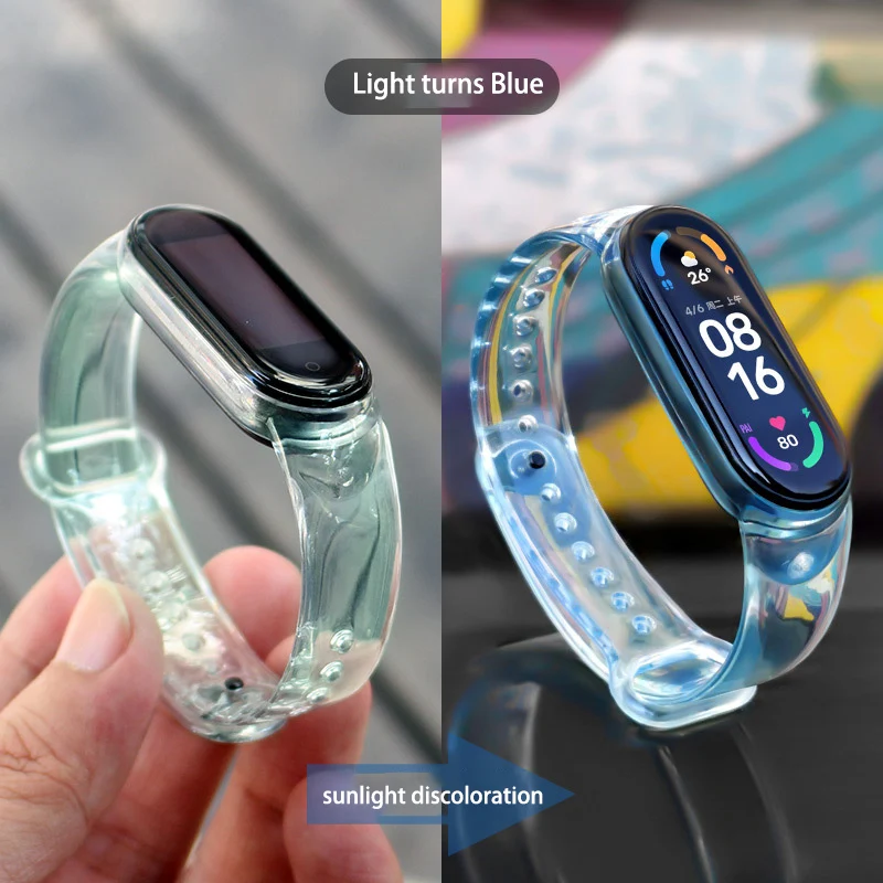 Strap For Xiaomi Mi Band 7 6 5 4 3 Bracelet Transparent Turn Color Watch Strap For MiBand 5 6 7 Wristband Replacement For Mi3/4