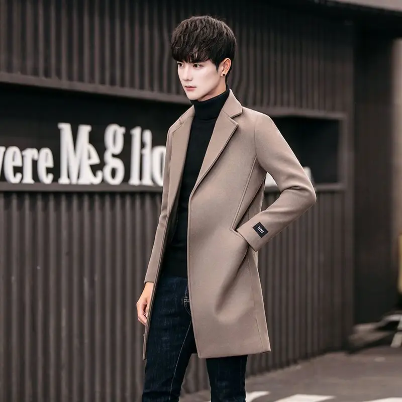

2025 Autumn Winter Men's Korean Style Trendy Wool Coat Mid Length Casual Stylish Overcoat​