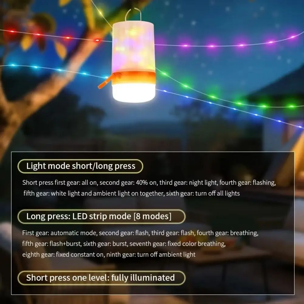 السماء المرصعة بالنجوم الملونة التخييم ضوء قابلة للشحن RGB سلسلة ضوء مقاوم للماء 10 متر طول LED التخييم مصباح عطلة الديكور #2