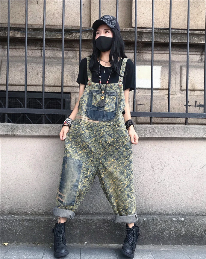 Summer 2025 plus Size Personalized Rer Patchwork Casual Denim Overalls Women High Waist Long Pants Regular Thin