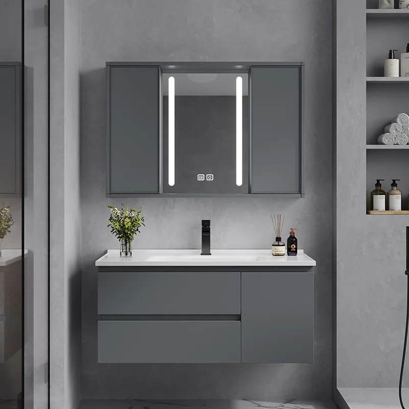 

Modern simple feng shui mirror cabinet, honeycomb aluminum bathroom cabinet, ceramic integrated basin, toilet, washing table, wa