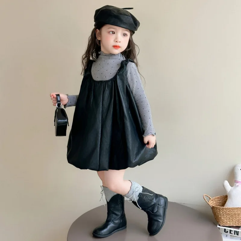 Sweet and Cool Leather Skirt Bud Vest Skirt Set 2025 Autumn New Children's Foreign Style Polka Dot Top Princess Dress