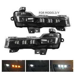 HAOLIDE AUTO 2 PCS LED Daylight Fog Lamp Turn Signal DRL Daytime Running Light For Tesla Model 3/Y 2021-2024 White Yellow