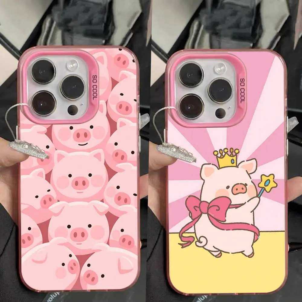 

Cartoon L-LuLu Pig Phone Case For iPhone 16,15,14,13,12,11,Pro,Max,Plus,Mini,XS,SE Anti Fall Pink Matte Hard Bumper