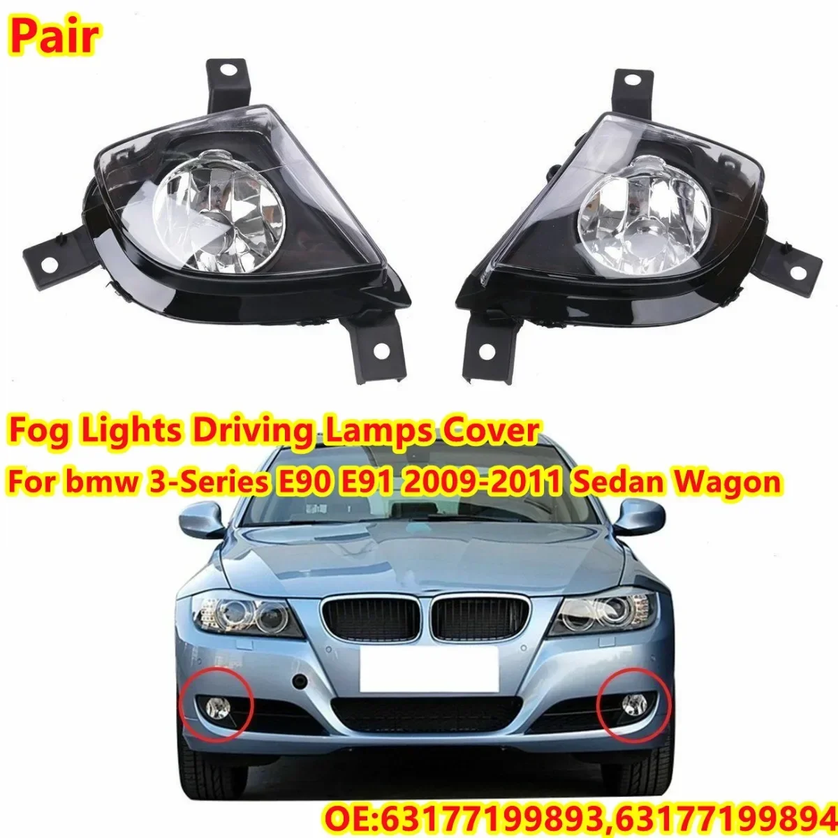 Pair Car Front Bumper Fog Lamp Driving Light For BMW E90 E91 328i 335i 2009 2010 2011 63177199893 63177199894 Fog Lights