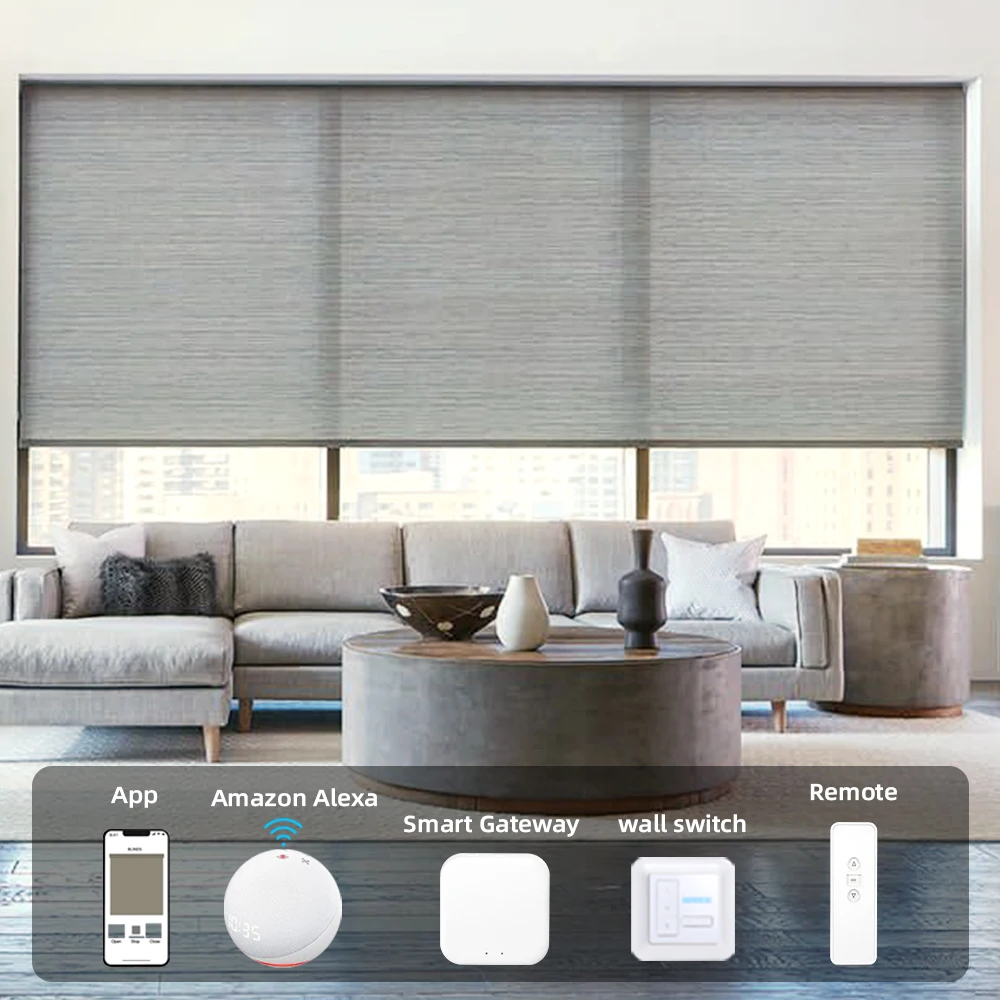 High end motorized smart window light filtering roller blinds google home system