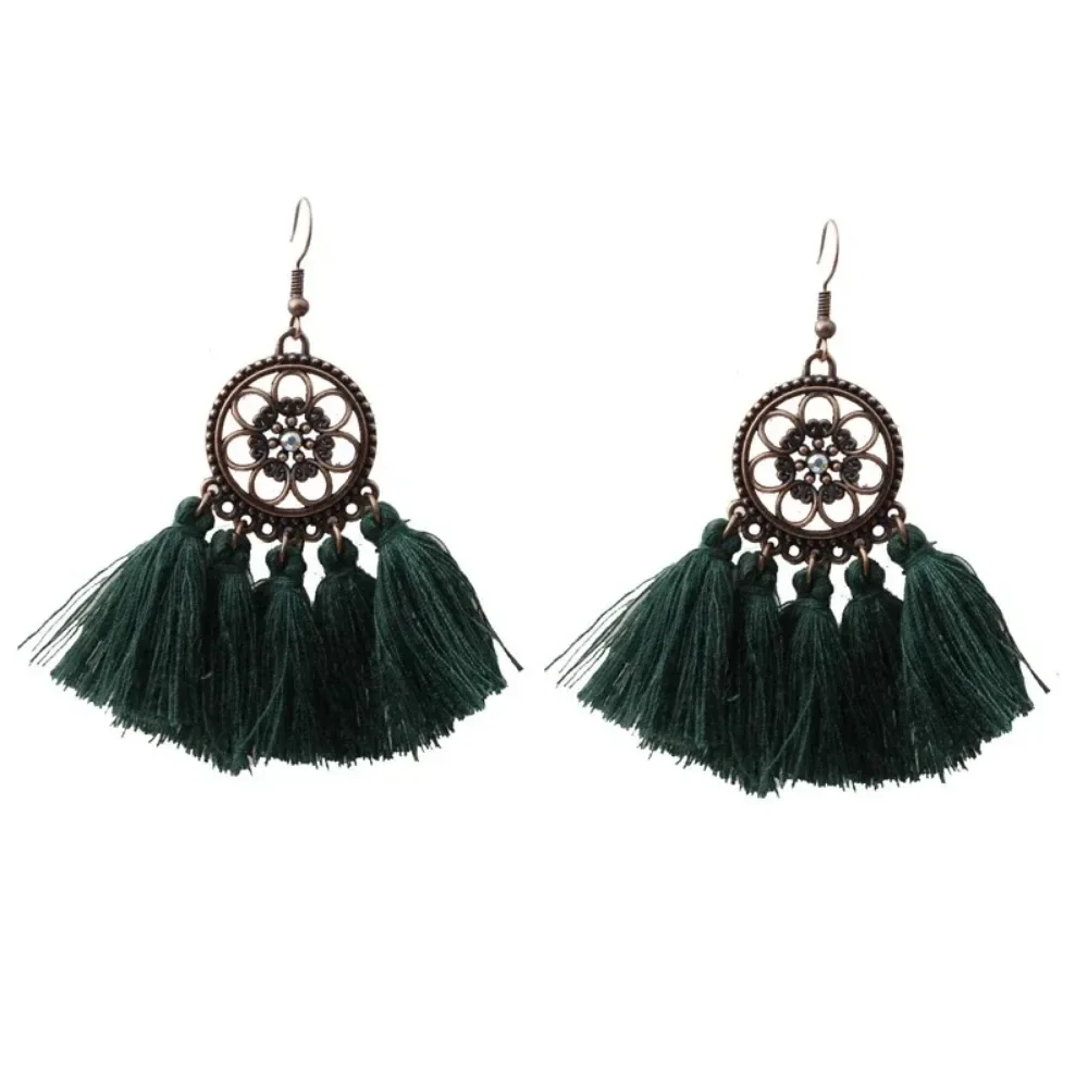 FSUNION New Ethnic Bohemian Drop Dangle Long Rope Fringes Retro Tassel Earrings Red Sector  For Women Party Jewelry Gift