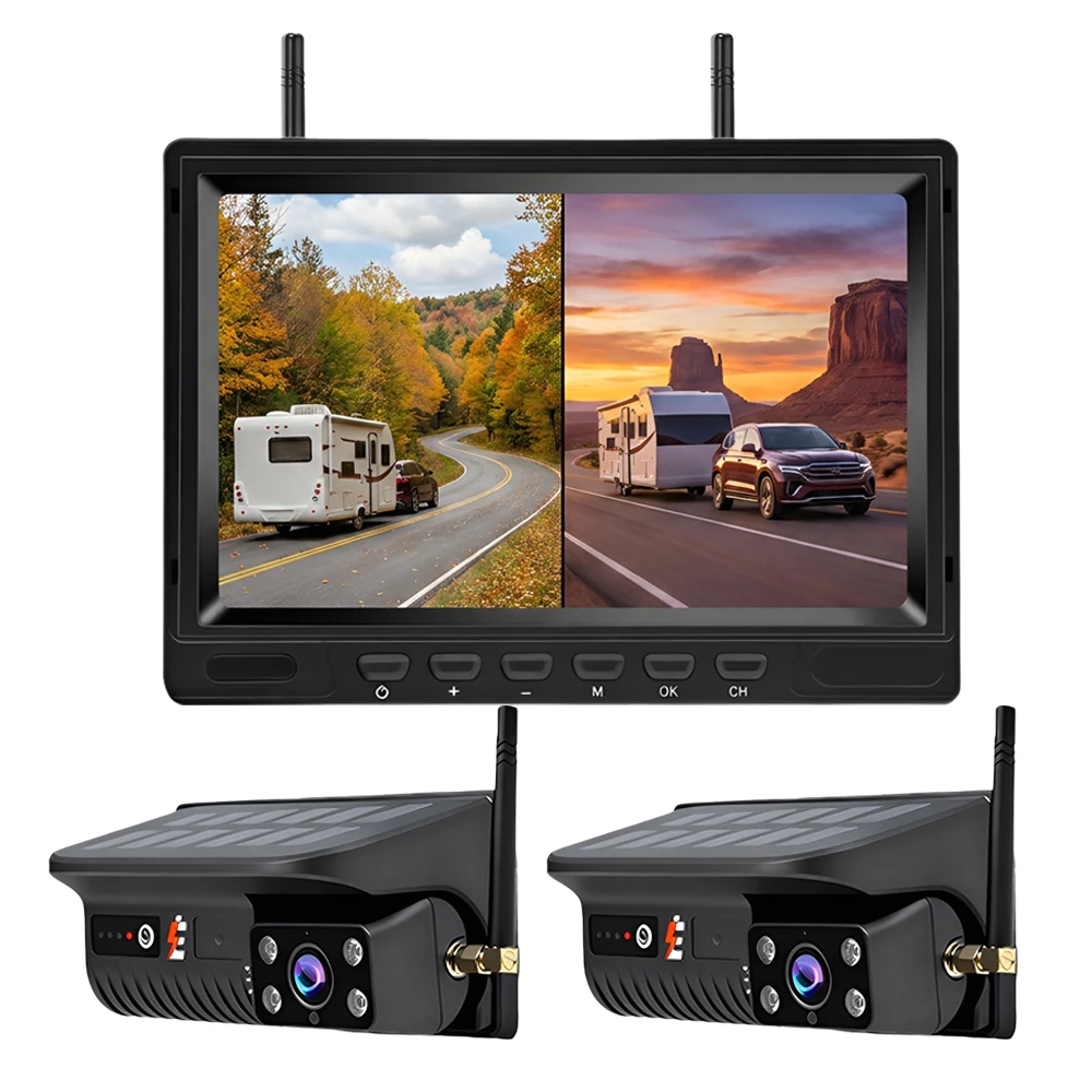 7 Inch Solar Wireless Magnetic Backup Camera System 1080P IR Night Vision Waterproof Rear View Cam for Truck RV Camper Motorhome