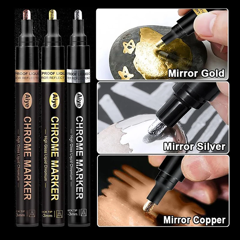 0.7/1/3mm Mirror Electroplating Marker Gold Silver Copper Color Model Toy Repair Chrome Pen DIY Reflective Metal Paint Pen