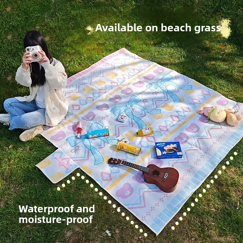Estera de Picnic para exteriores, portátil, plegable, impermeable, para playa, Camping, estilo Ins, estera de césped gruesa y amigable con la familia