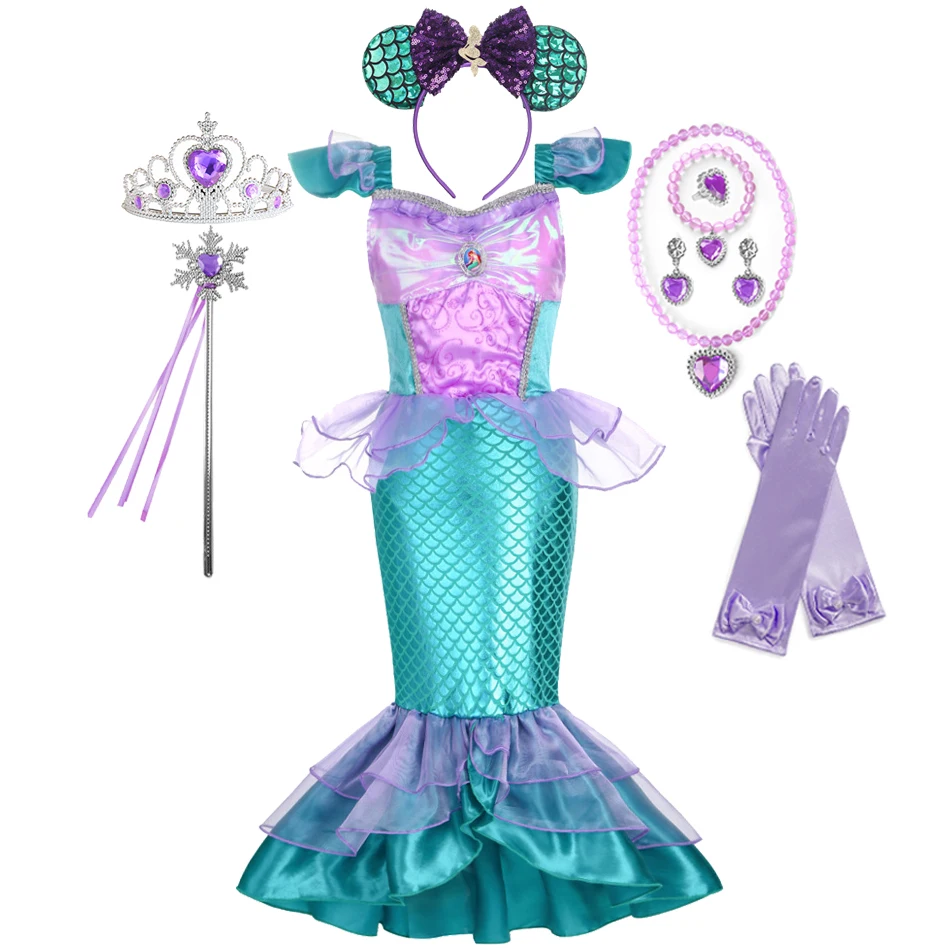 Disney Girls Ariel Cosplay Siren Clothing Elegant Mermaid Birthday Party Little Mermaid Costume Children Gown Princess Vestidos