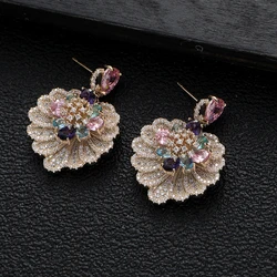 Spring Colorful Flowers Blossom Earrings Cubic Zirconia Women Engagment Night Out Party Anniversary Dress Up High Jewelry A14633