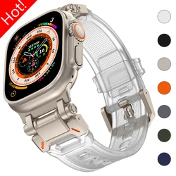 Luksusowy przezroczysty pasek silikonowy do Apple Watch pasek Ultra 2 49mm 44mm 42mm bransoletka IWatch seria 9 8 7 6 SE 5 4 Correa