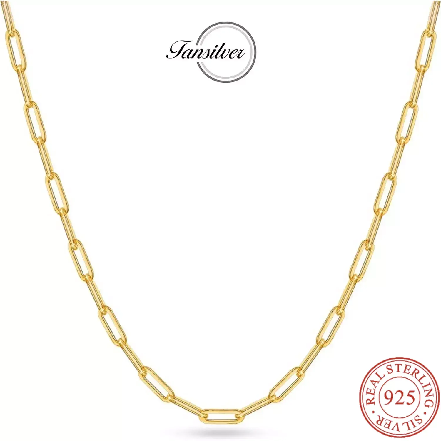 

Fansliver Necklace S925 Sterling Silver Clasp Paperclip Chain Necklace for Women 14K Gold Plated Chain Layering Jewelry Gift