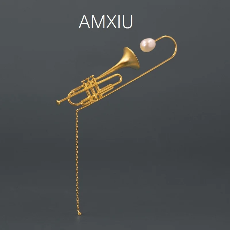 Amxiu Sterling Silver 925 Original Design Artistic Unisex Niche-Design Jazz Trumpeter BroochPin Clothing Accessories