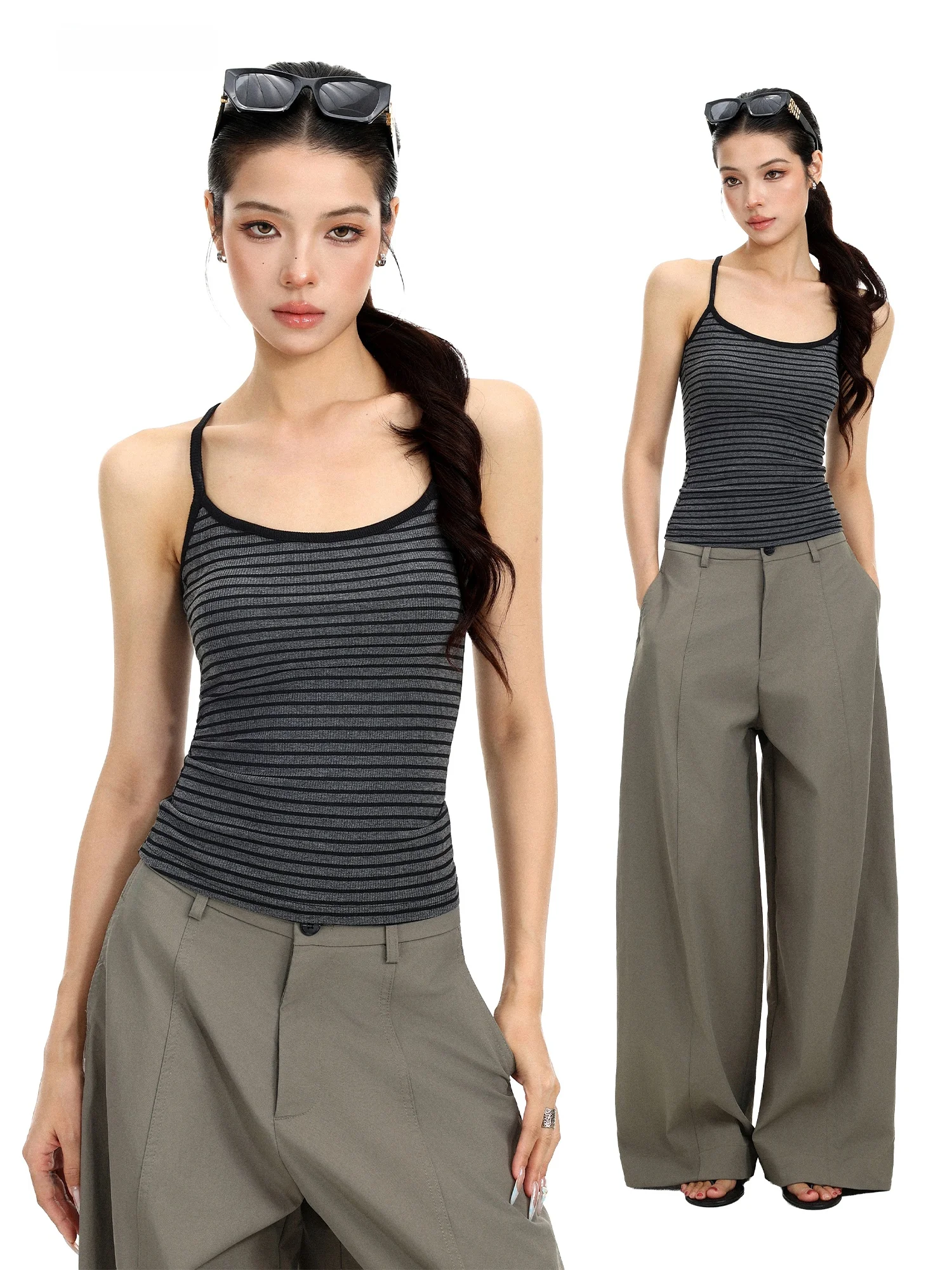 Summer Slim Fit Short Sleeveless U-Neck Strap Vest Women's Fashionable Casual Wear Moisture Wicking Absorbing Sweat Top