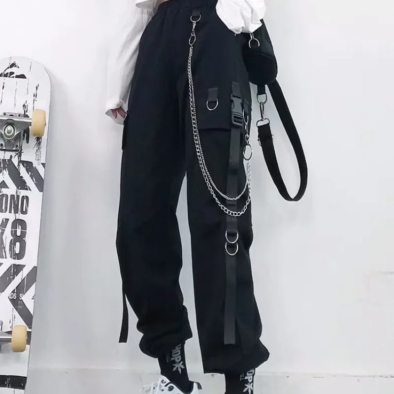 Koreanische Frauen Cargo Hosen Schwarz Hip Hop Casual Männlich Weiblich Jogger Hosen Mode Casual Streetwear Harem Hosen Y2k