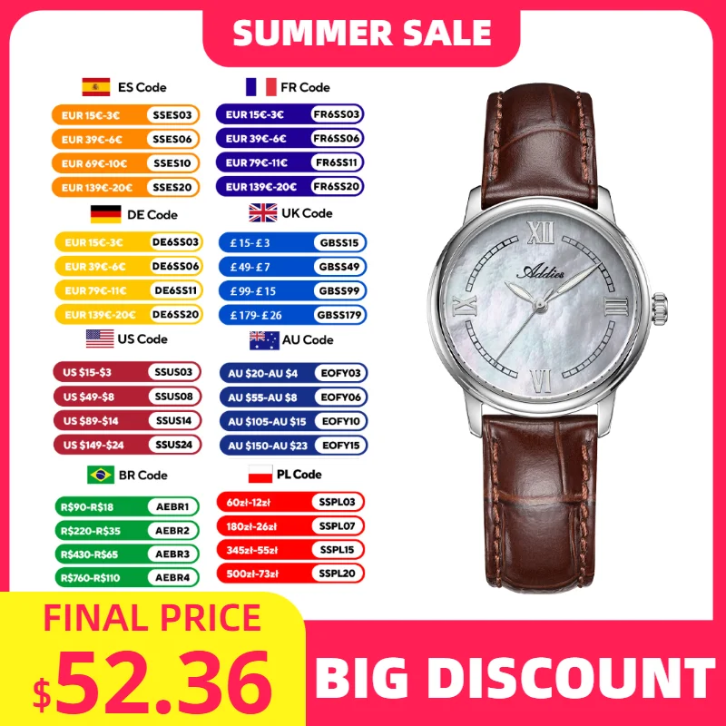 

Addies Women's Quartz Watches New Luxury Waterproof Beimu Dial High Quality Leather Casual Business Fashion Ladies Wristwatches