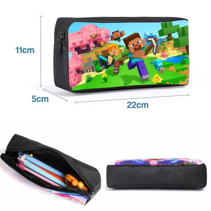 Estojo de Lápis Minecrafted para Mulheres e Homens, Bolsa de Canetas, Material Escolar, Estojo de Lápis Kawaii, Presente de Aniversário para Meninos e Meninas