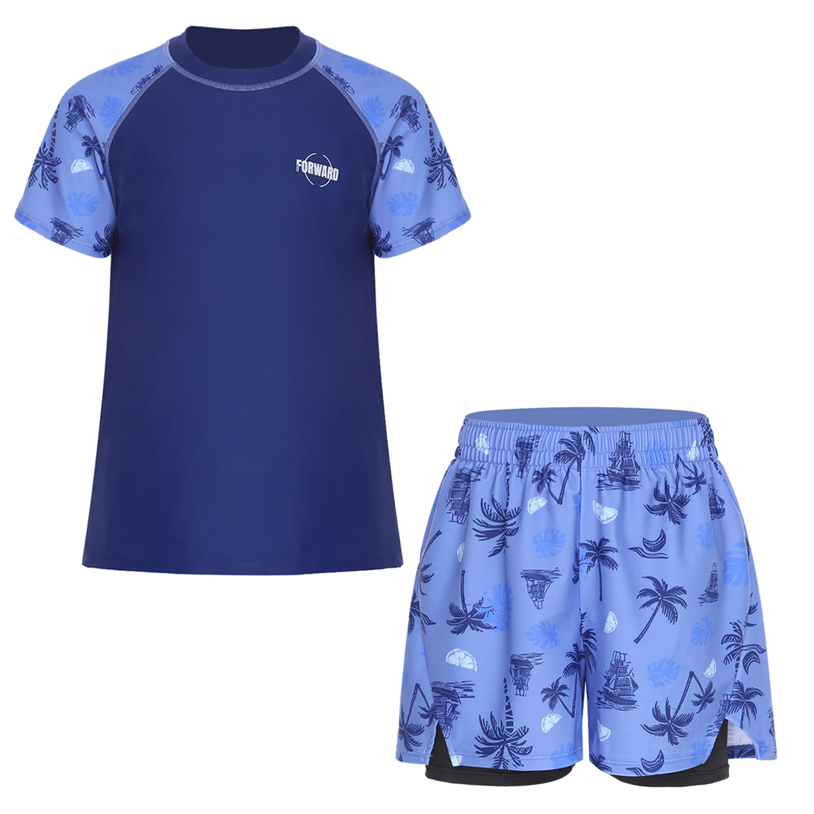 

Kids Boys Swim Sets 2PCS Swimsuit Swimwear Beachwear Outfits Coconut Tree Printed Top with Shorts Swimming Summer Bathing Suits