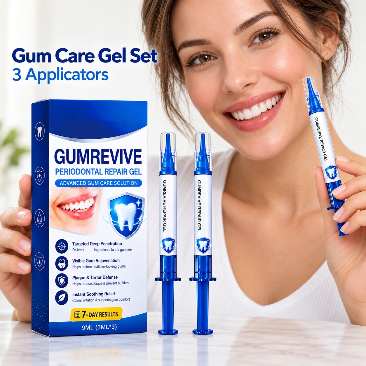 Gum Care Gel In Three 3ml Syringe Style Applicators With A Smooth Texture For Oral Care At Home And Convenient Portable Storage