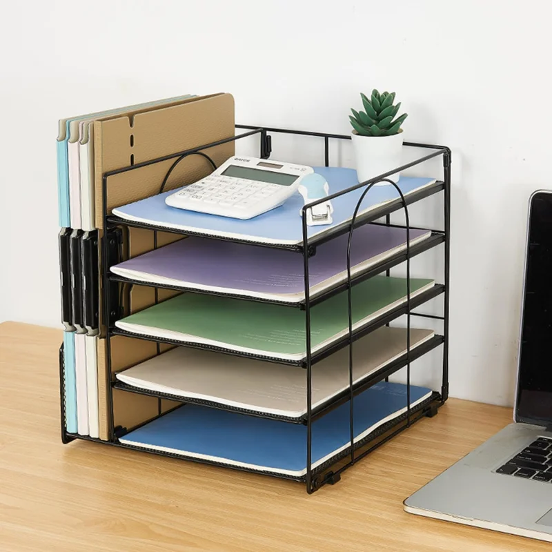 

5-Tier Paper Letter Tray Organizer with File Holder - Office Supplies Desktop Organizer