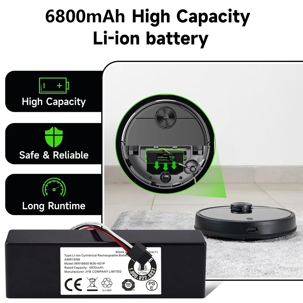 Rechargeable 14.8V 6800mAh Replacement Battery for Xiaomi Mop Pro Mop P Mop 2S Mijia STYTJ02YM Compatible with Wyze 200S
