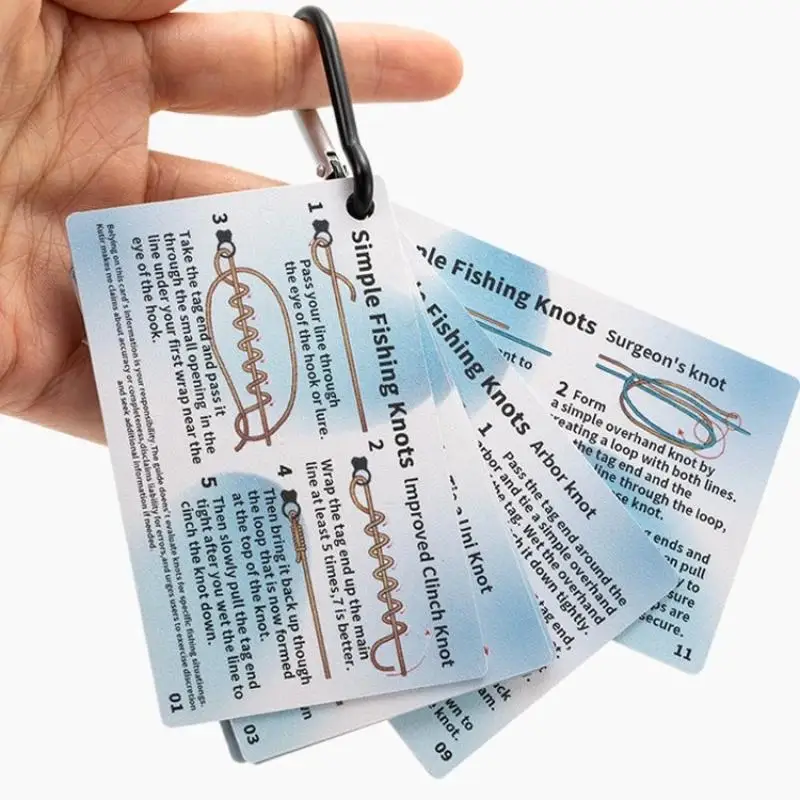 New A Set Of 6 PVC Fishing Knot Guide Cards, Including 12 Easy-to-Tie Instructions And Mini Metal Clips.