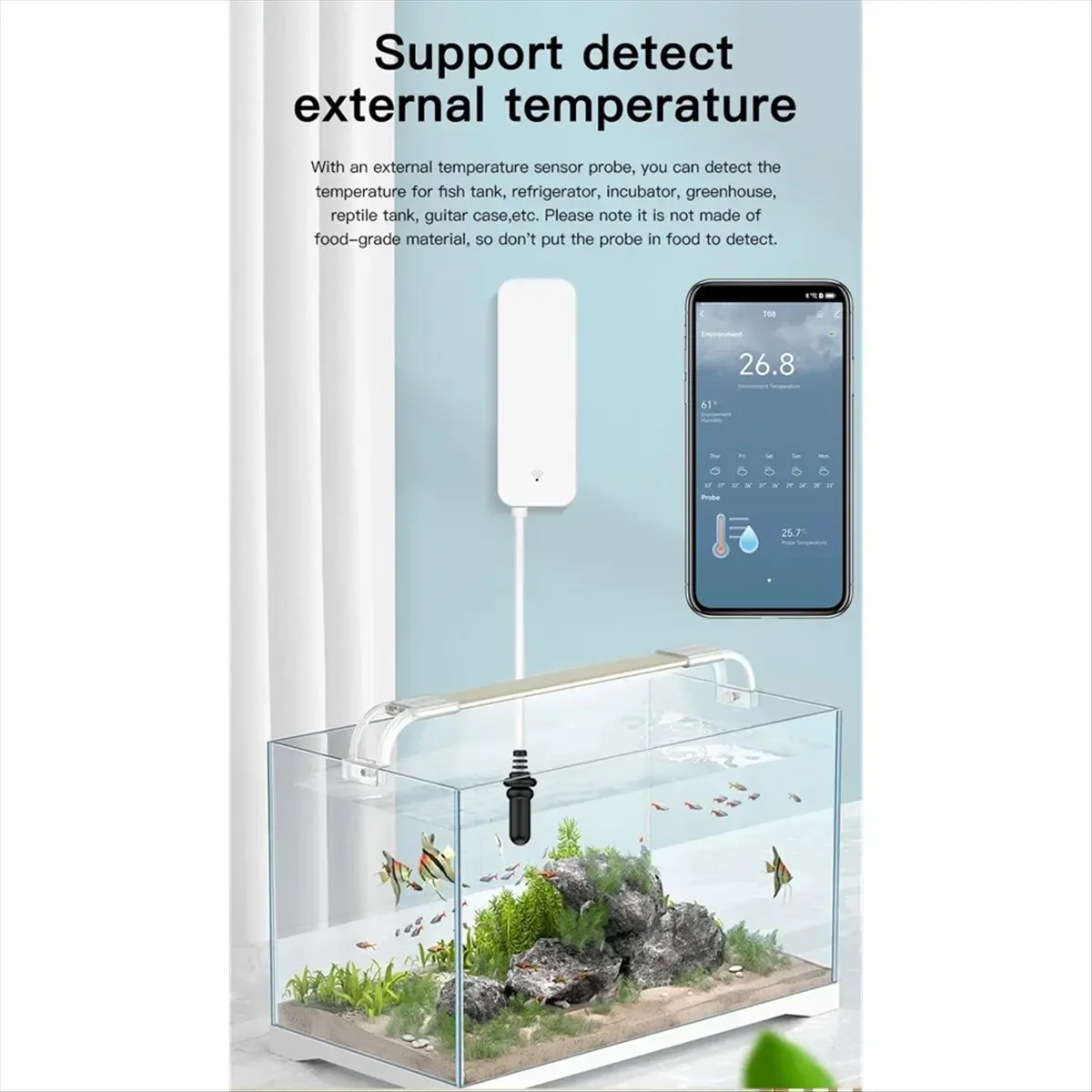 AU47-Tuya WiFi Temperature Humidity Sensor with External Probe for Smart Home Hygrometer APP Monitoring for Plants Aquarium