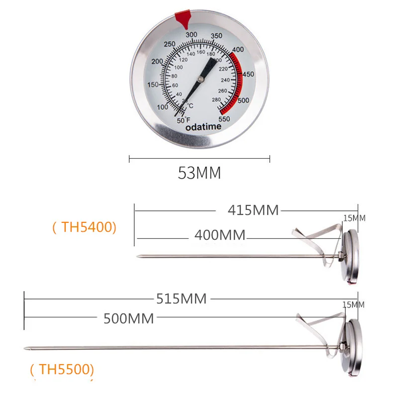 Odatime-Therye.com en acier inoxydable, 40/50cm, pour viande, eau, barbecue, four, cuisine, repas, fièvre rapide, jauge de température