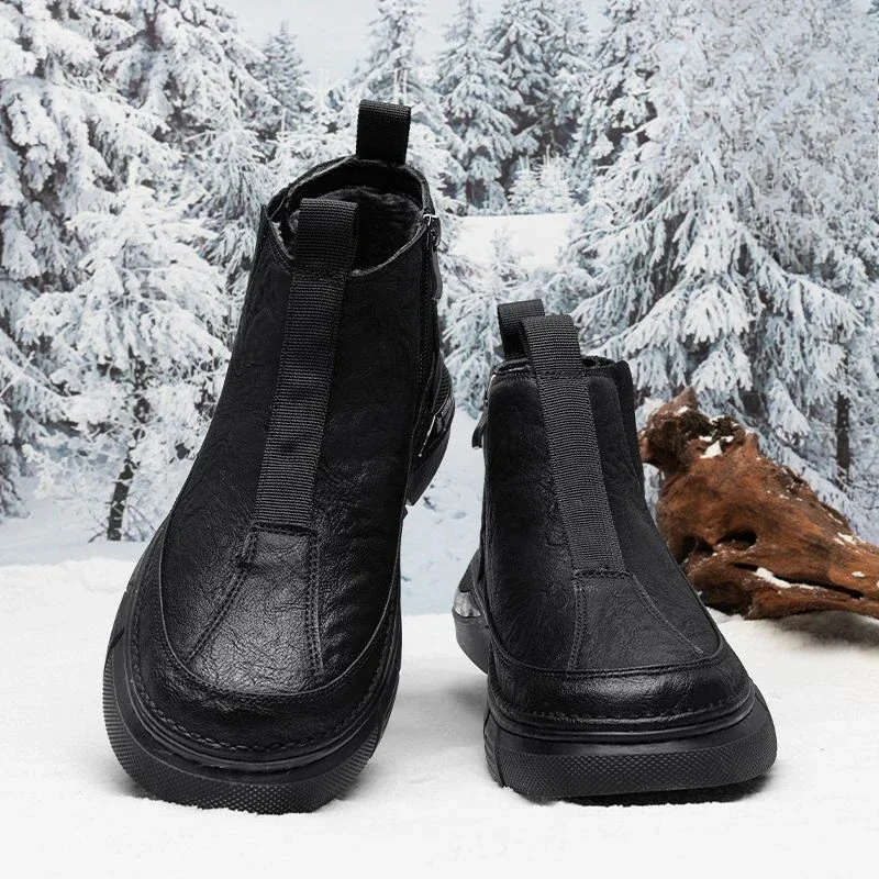 Botas Chelsea informales cálidas con cremallera para hombre, zapatos de cuero Retro de bajo precio para adultos sociales, tendencia 2025, diseñador de moda de alta calidad