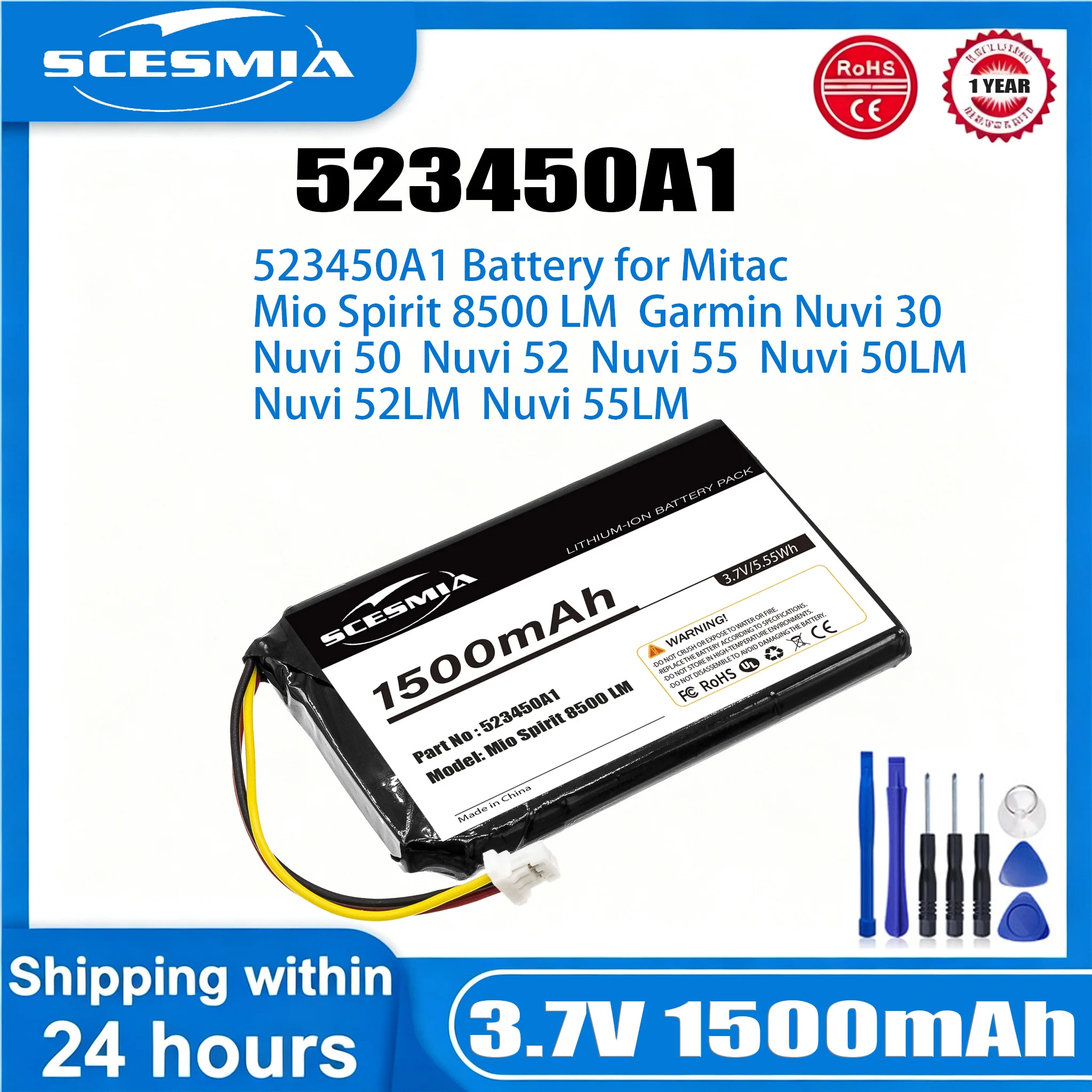 GPS Navigator Battery for Garmin 361-00056-00,361-00056-50,Mitac 523450A1 Nuvi 30 50 50LM 55LM 55LMT Drive 51LMT-S 51LMT