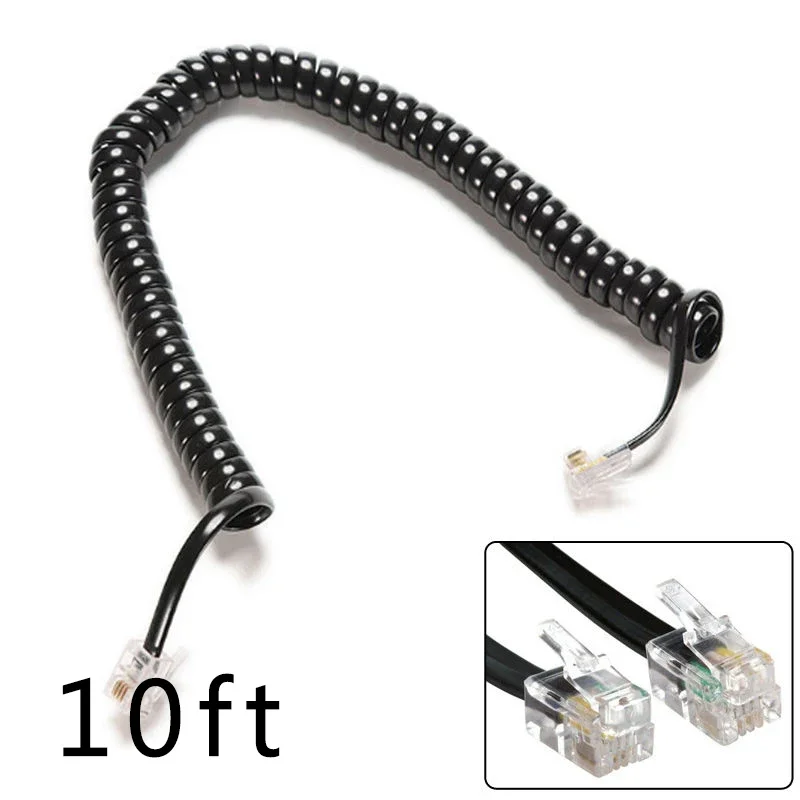 3meters Telephone Handset Phone Extension Cord Curly Coiled Cable Spring Wire RJ10 Plug Telephone Coiled Cord