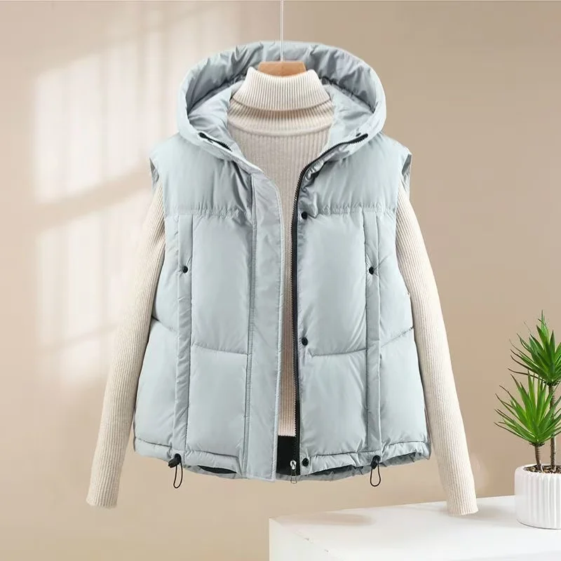 

Women Korean Sleeveless Down Cotton Vest Coat New Loose Hooded Short Versatile Jacket Female Waistcoat Outerwear Chaleco Mujer