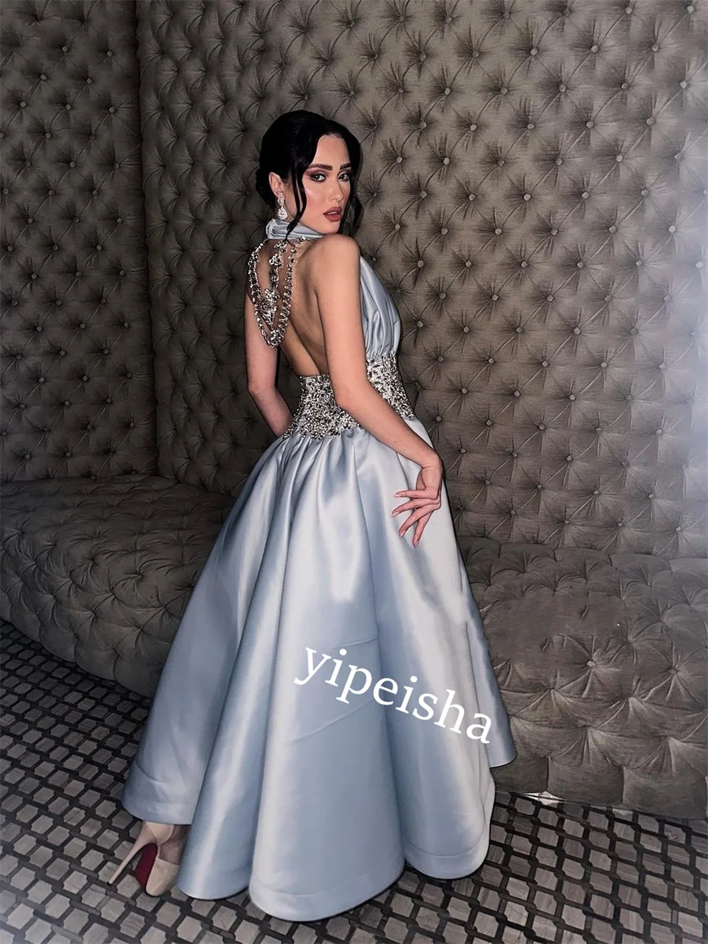 Jiayigong Satin Beading Christmas Ball Gown Halter custom Occasion Long es Arabia saudita