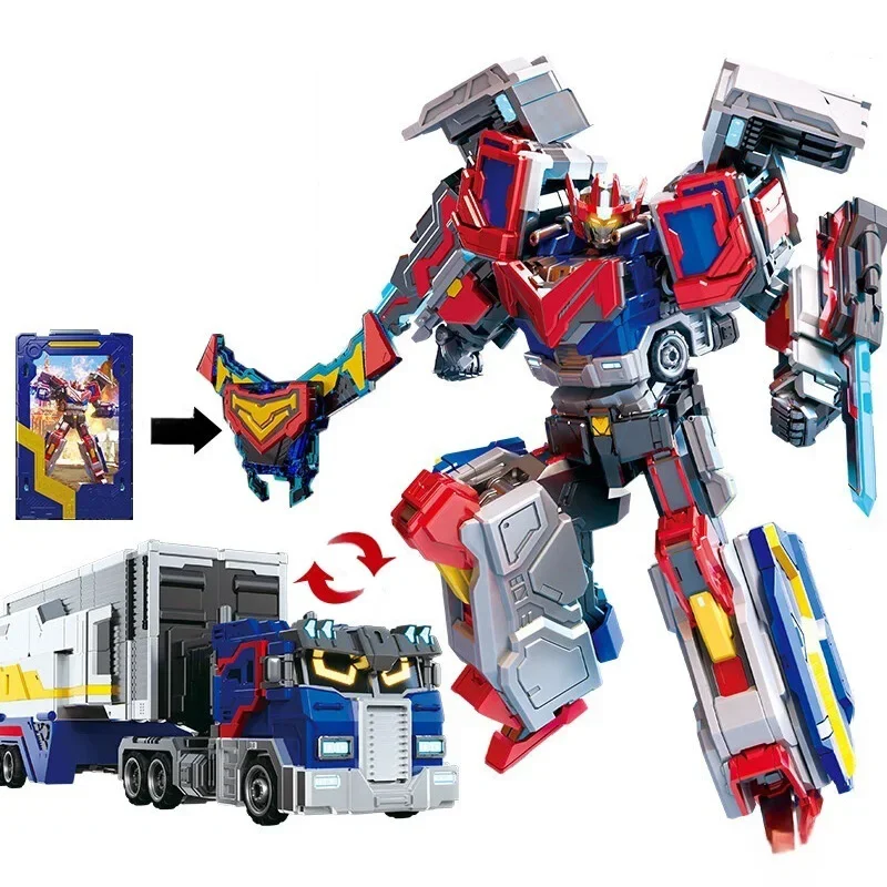 New Metal Cardbot Blue Cop Trinity Transforming Car to Robot Action Figures HEAVY IRON with Card Transformation Robot Model Toys