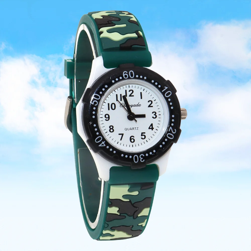 Kids Camouflage Quartz Watch with Silicone Strap Digital Waterproof Wristwatch for Boys & Girls Cool Student Clock Design