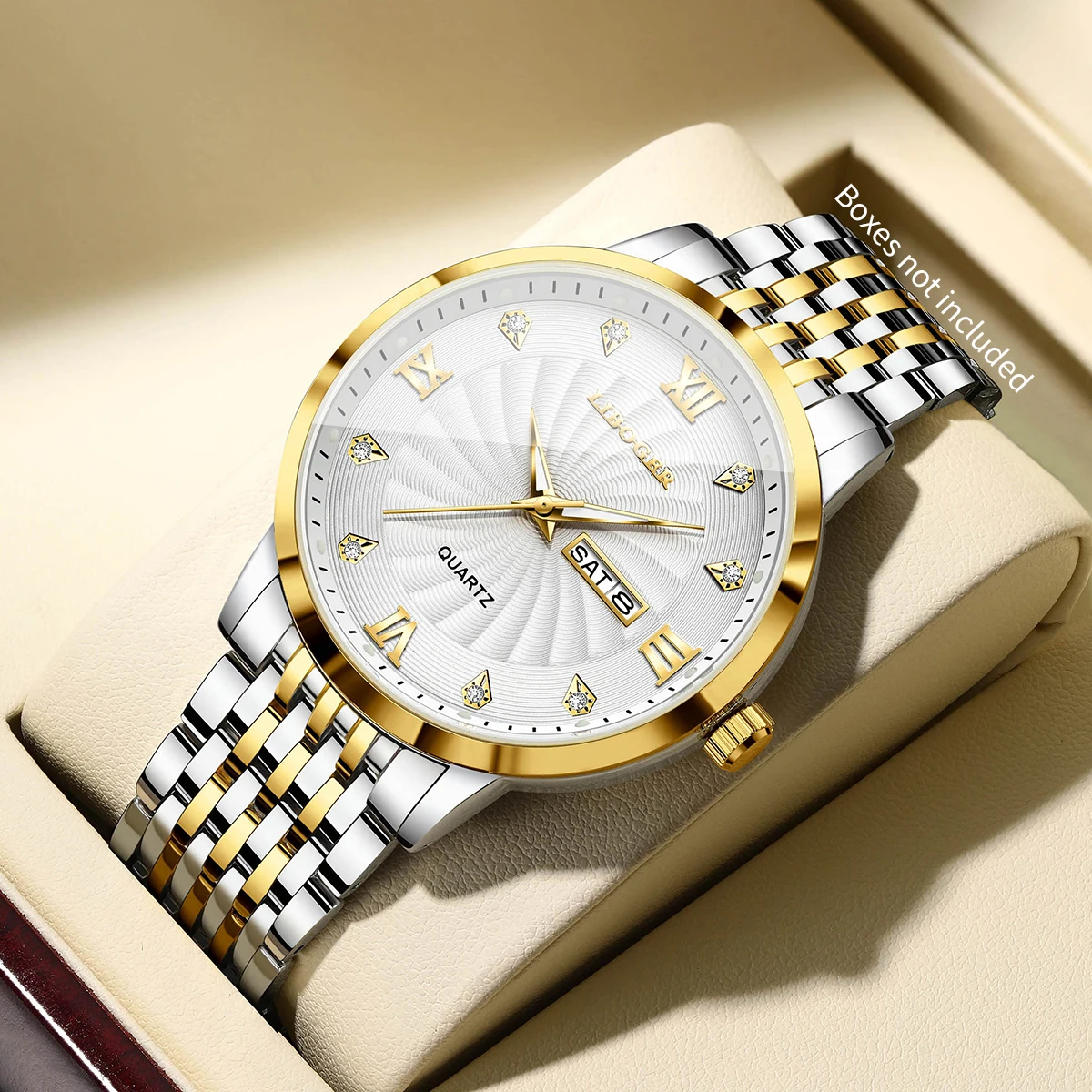 Relojes de lujo de acero inoxidable para hombre, relojes de pulsera de cuarzo con calendario luminoso, reloj masculino (sin caja)