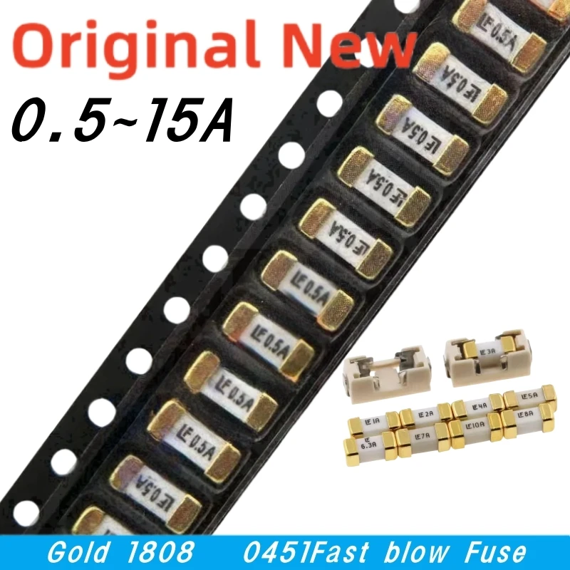 10PCS Gold 1808 AC 0451 SMD Fast blow Fuse 0.5A 500mA 1A 2A 3A 4A 5A 6.3A 8A 10A 12A 15A 500MA 750MA ibuw ultra-rapid fuses