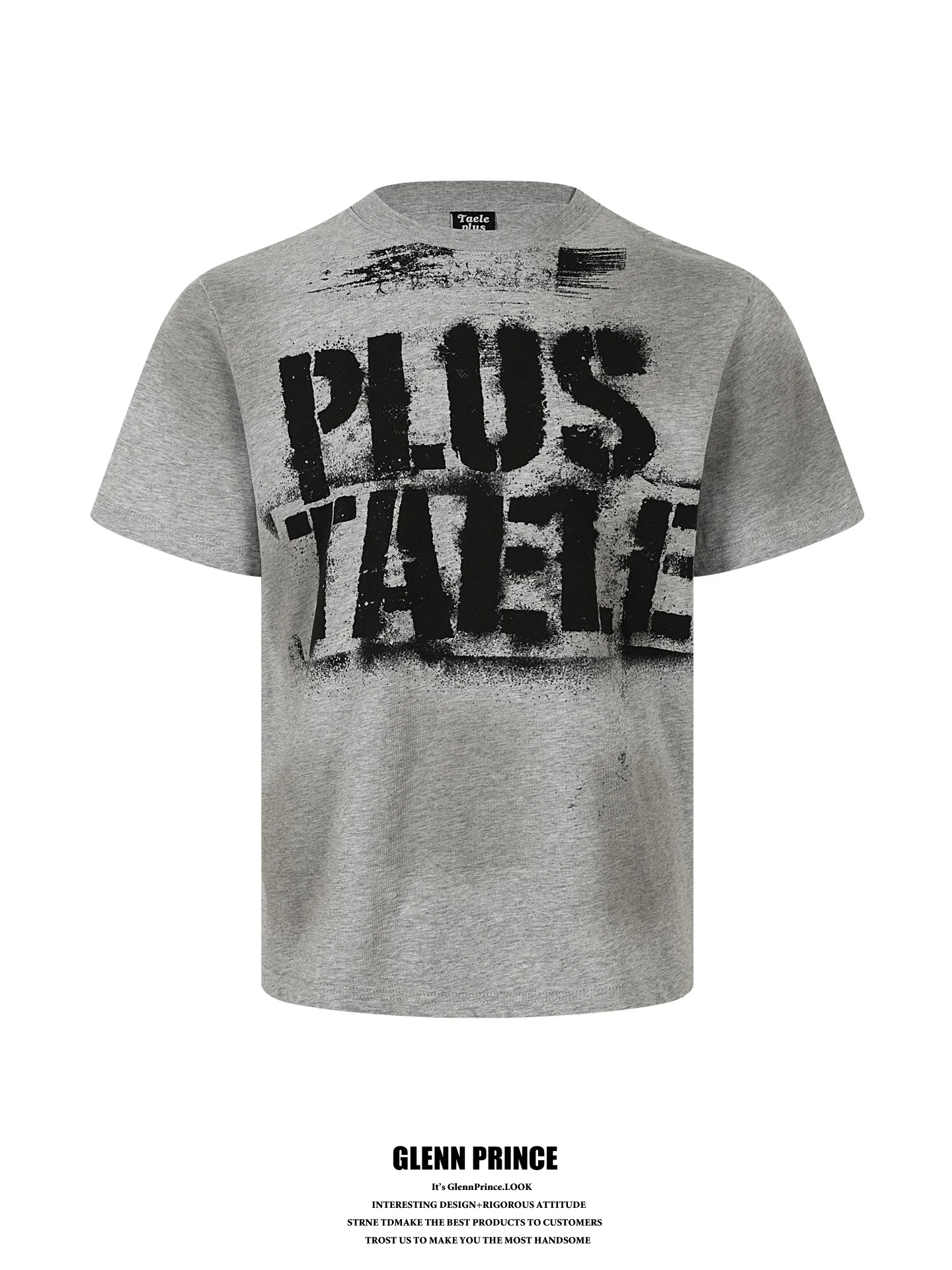 

GPstudio Punk Style Distressed Letter Print Short Sleeve round Neck T-shirt Men's Streetwear Retro Brand Cotton Top