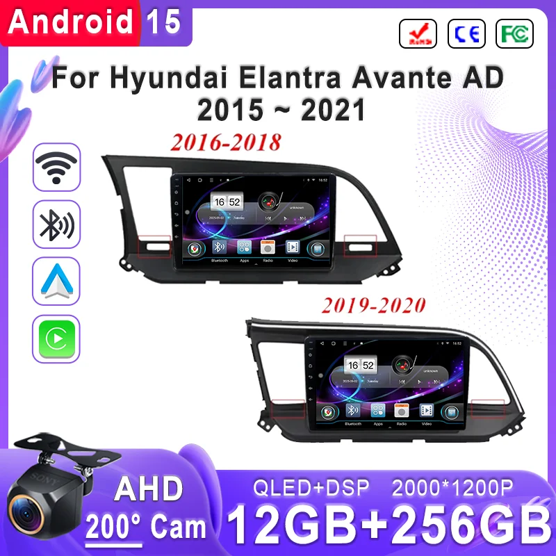 

Android 15 2K Incell Screen For Hyundai Elantra Avante AD 2015 ~ 2021 Stereo Head Unit GPS Navigation High-performance CPU Wifi